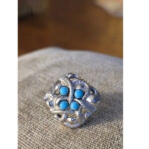 Avon Southwestern Ring Faux Turquoise Silvertone Sz 5-6